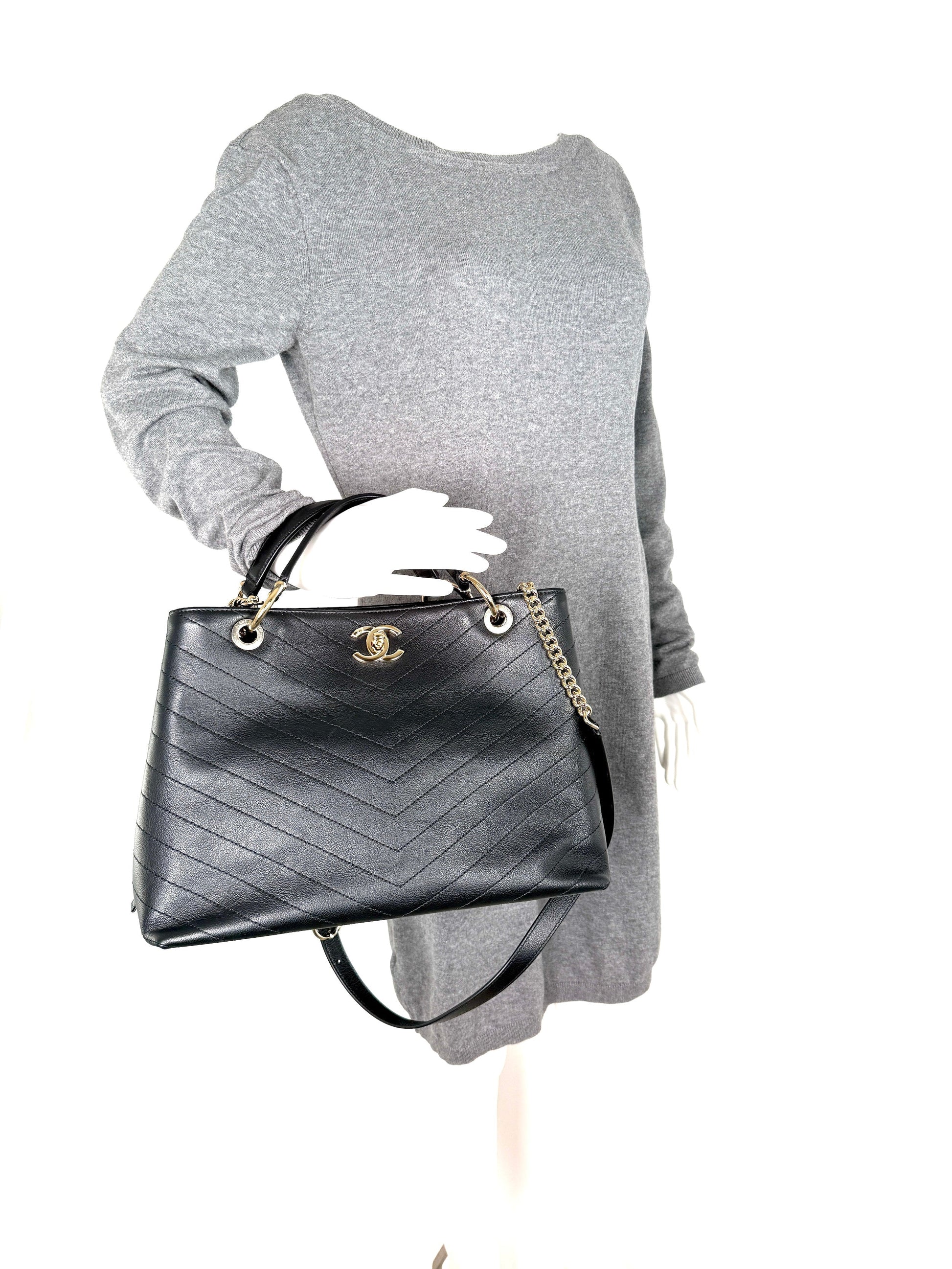 Chanel Large Chevron Stitched Chic Shopping Tote Bag - Rovelle Bags
