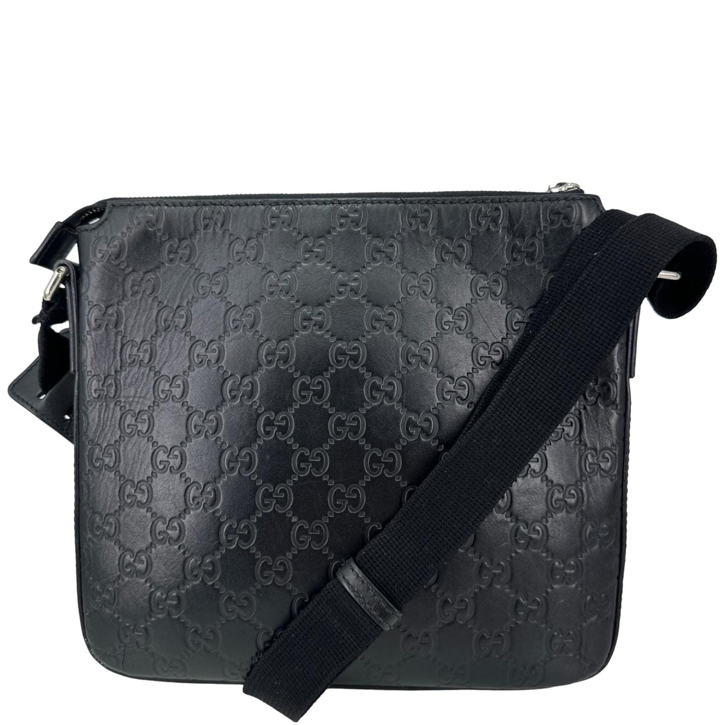 GUCCI GG Signature Leather Messenger Bag Black 406410