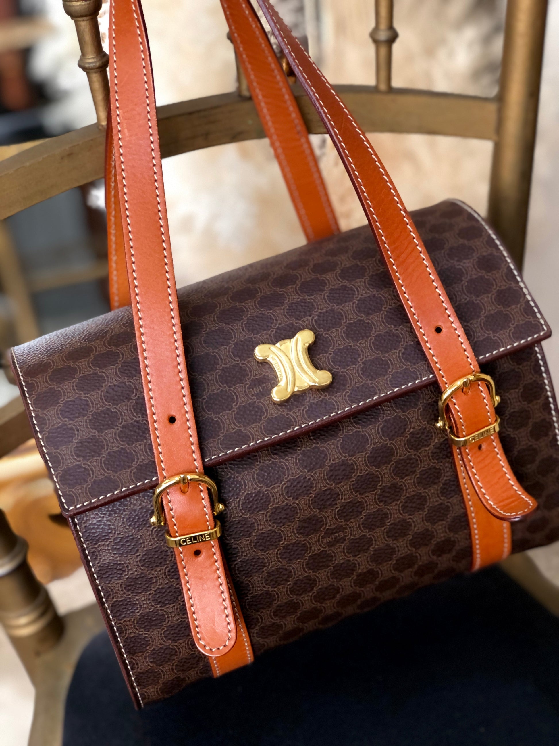 CELINE Triomphe Box Handbag Brown Old CELINE axjbki