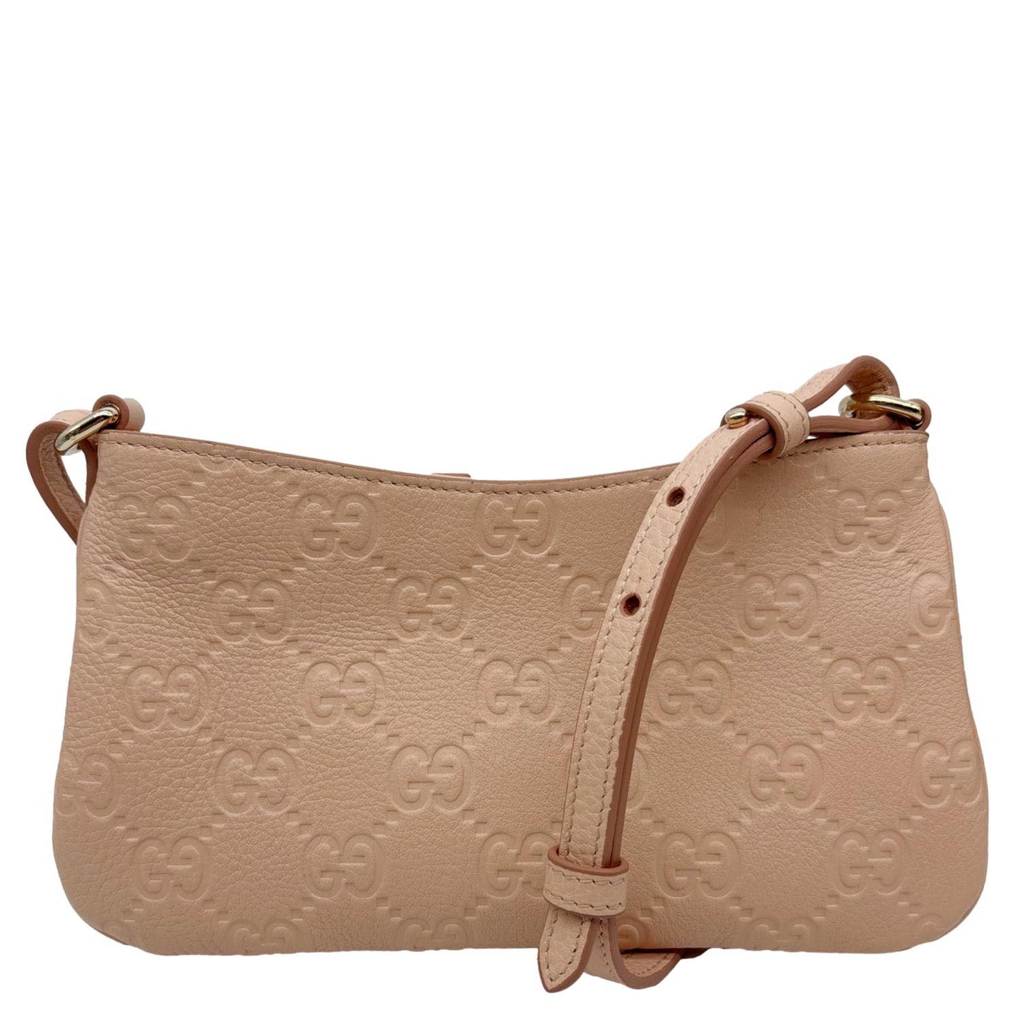 GUCCI GG Emblem Small Embossed Leather Shoulder Bag Pink 815278