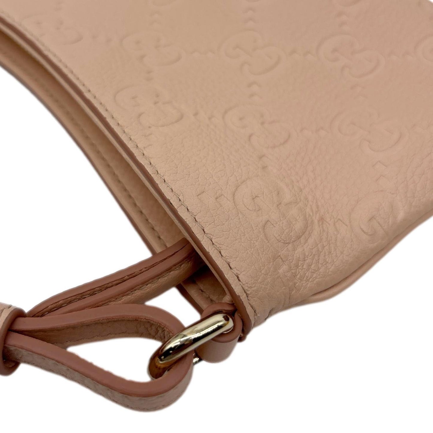 GUCCI GG Emblem Small Embossed Leather Shoulder Bag Pink 815278