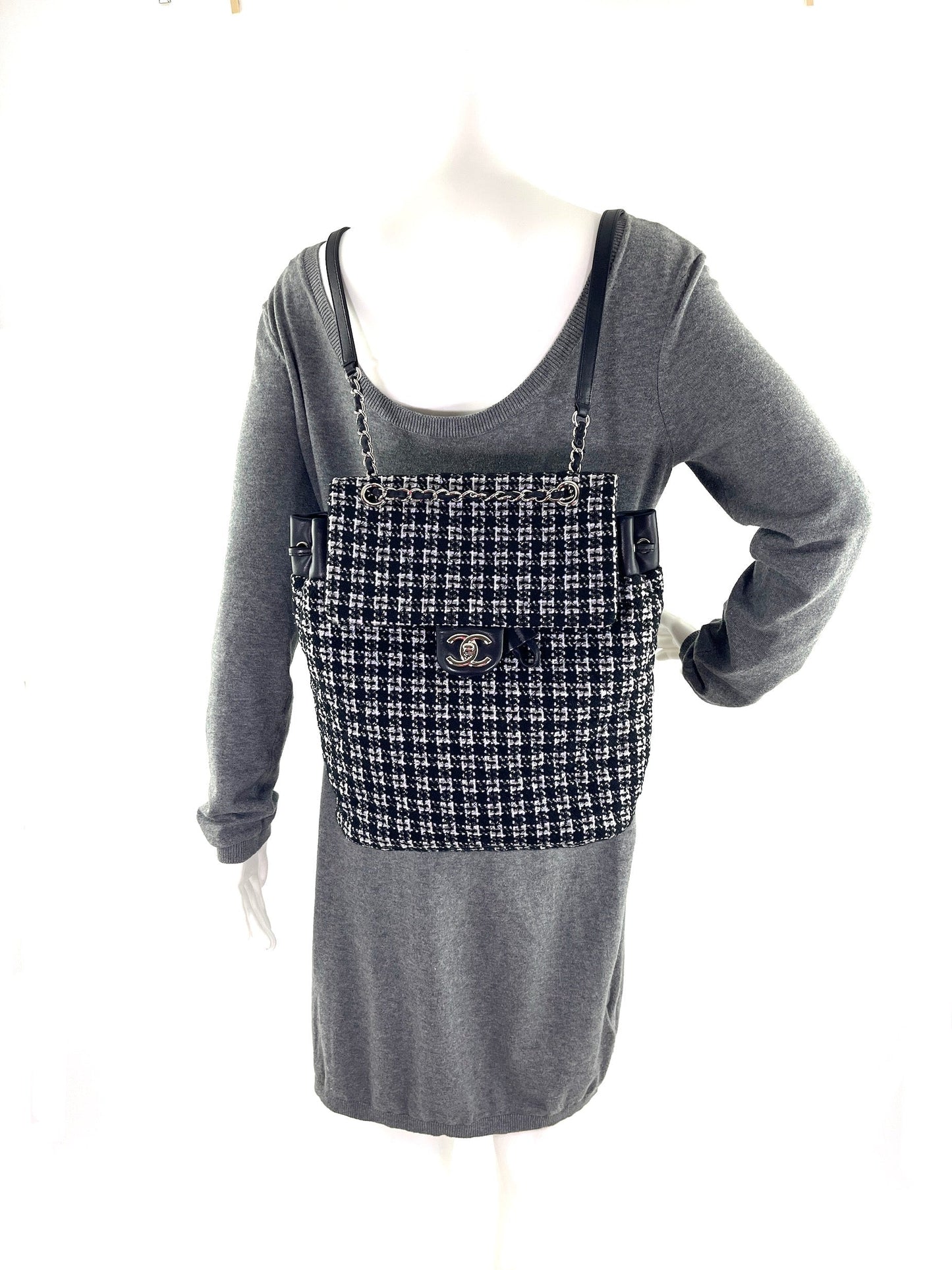 Chanel Urban Spirit Tweed Black White Backpack - Rovelle Bags
