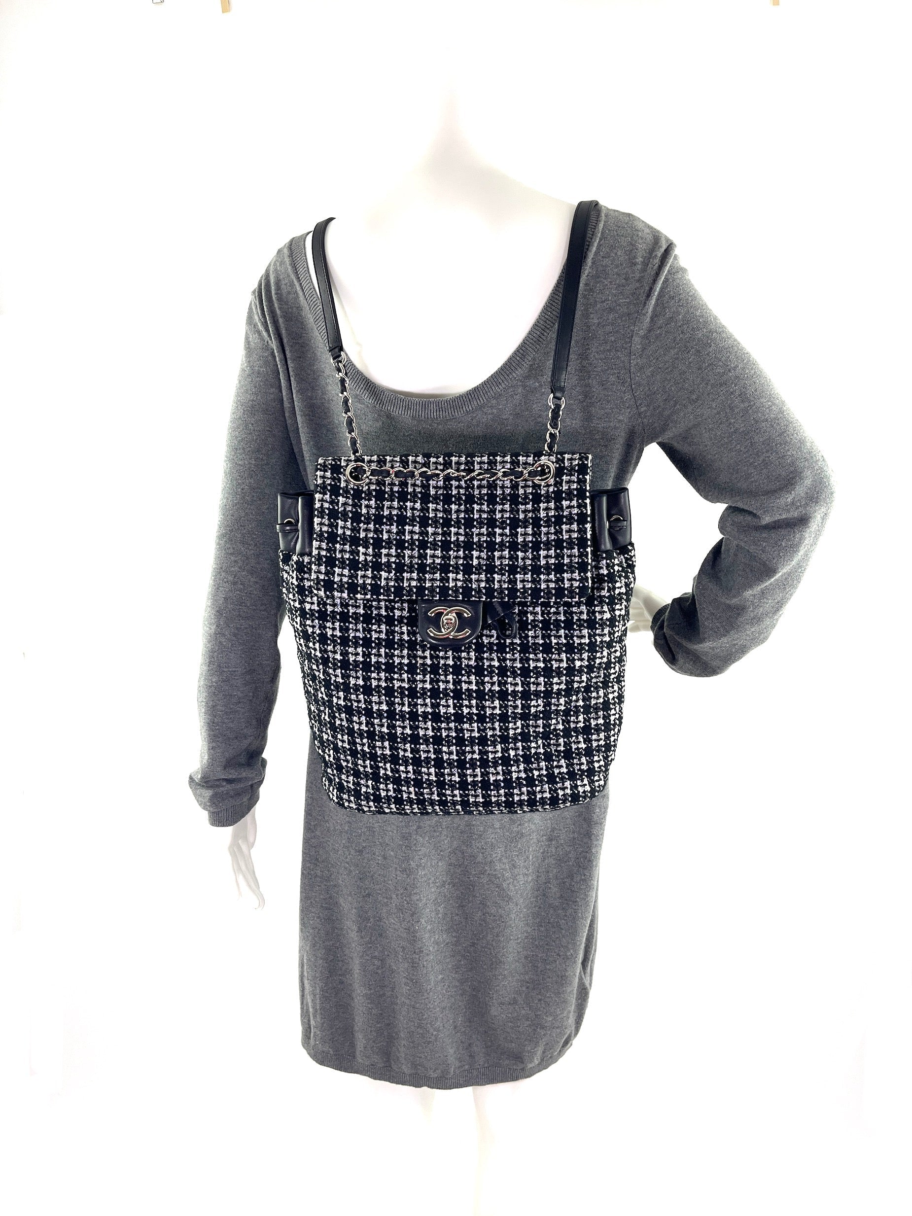 Chanel Urban Spirit Tweed Black White Backpack - Rovelle Bags