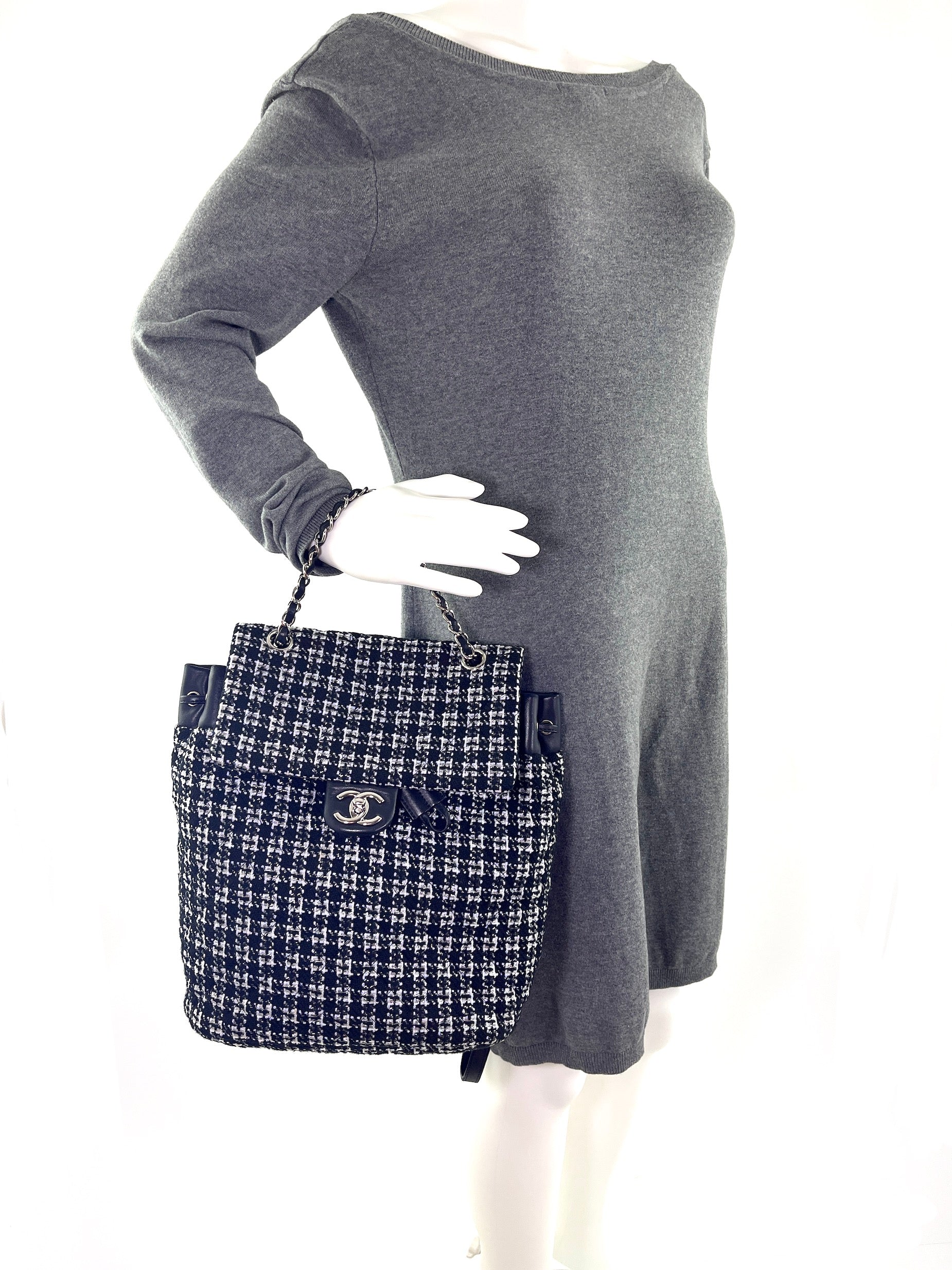 Chanel Urban Spirit Tweed Black White Backpack - Rovelle Bags