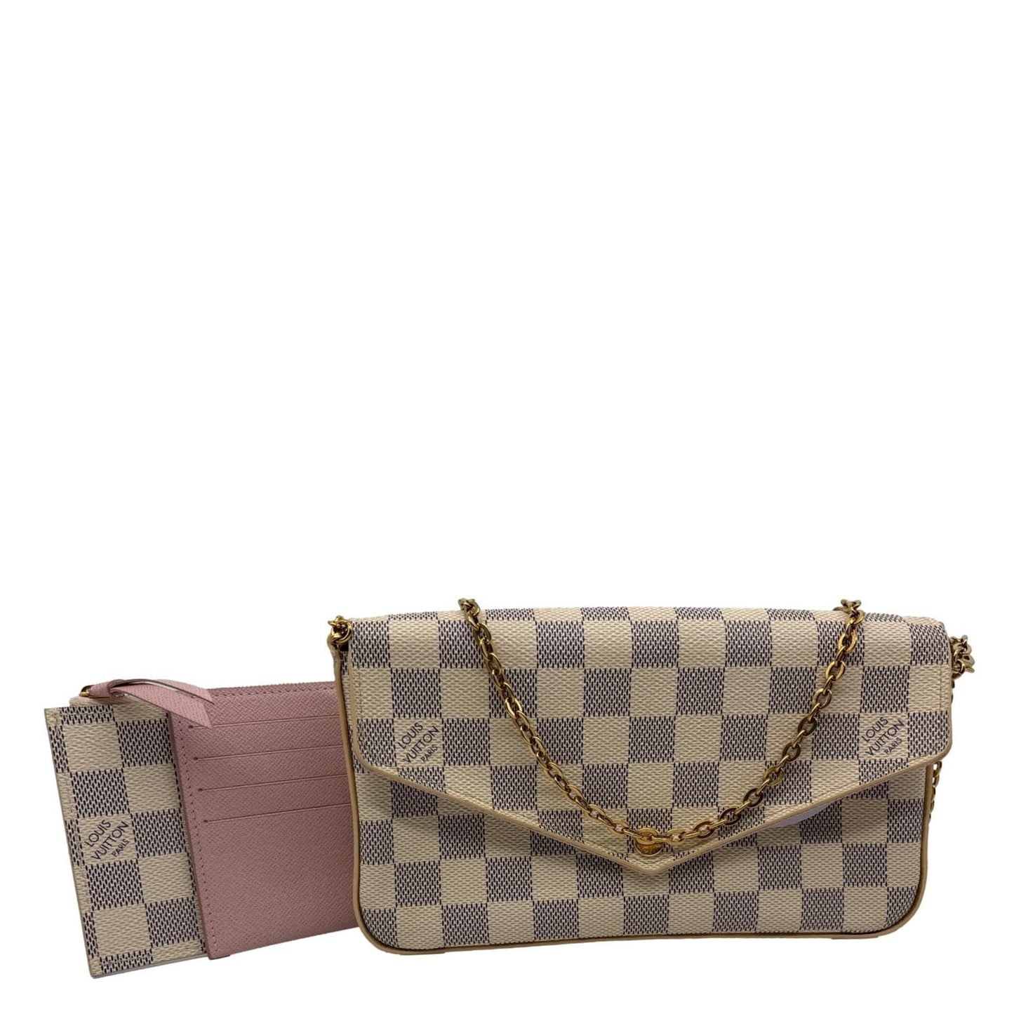 LOUIS VUITTON Felicie Pochette Damier Azur Crossbody Bag Rose Ballerine