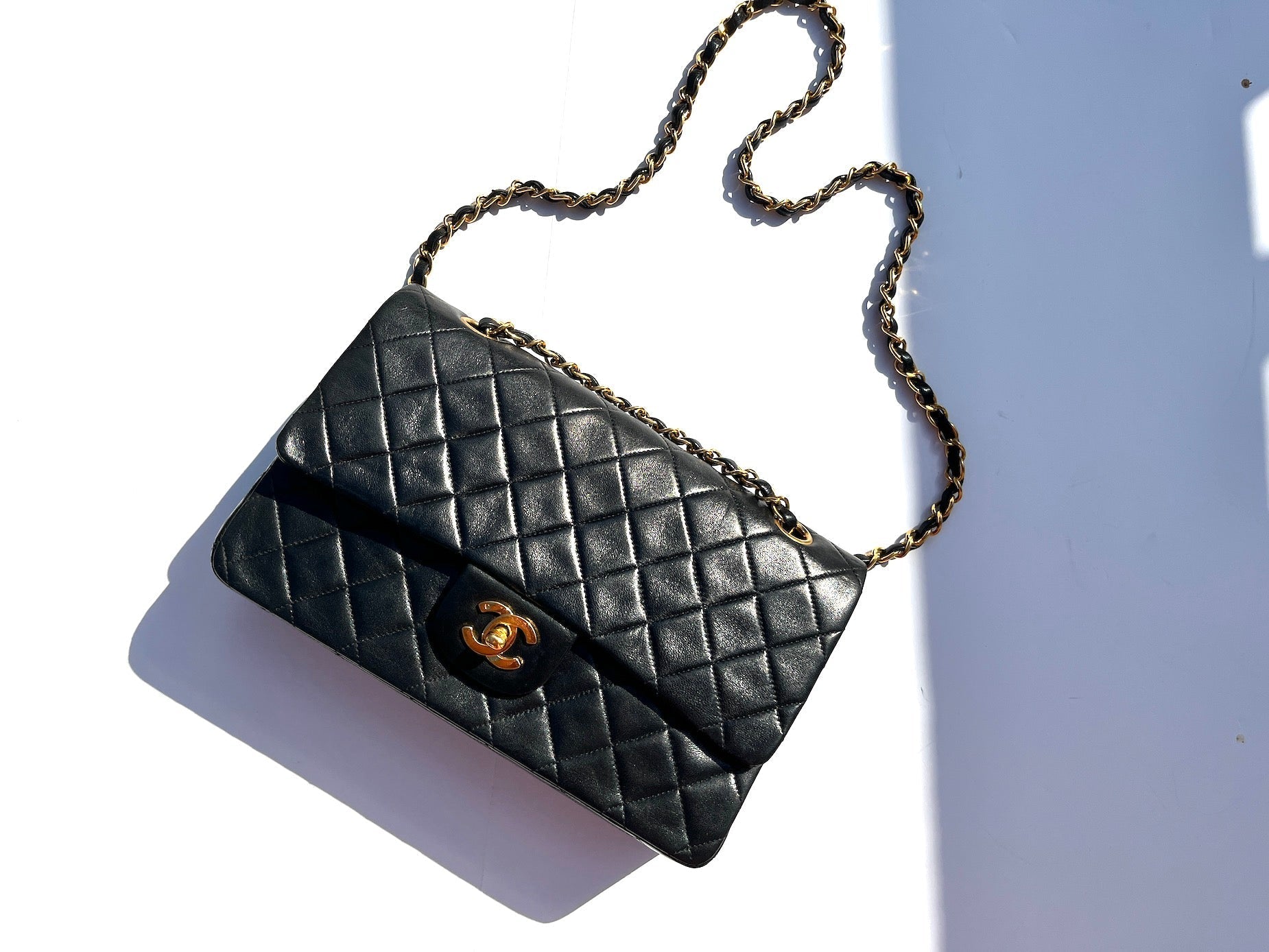 Chanel Medium Black Leather 1990’s Double Flap Bag - Rovelle Bags