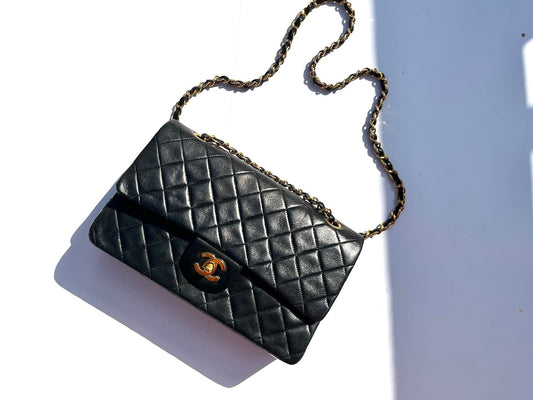 Chanel Medium Black Leather 1990’s Double Flap Bag - Rovelle Bags