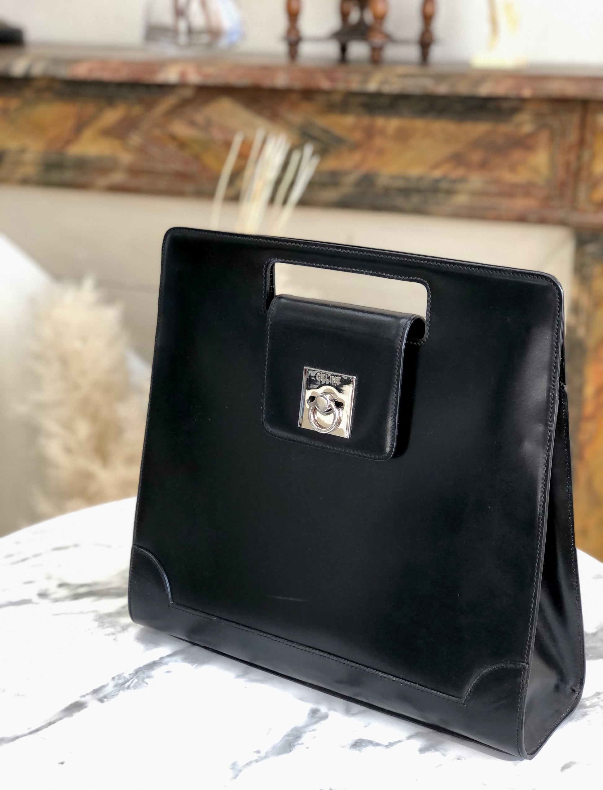 CELINE Gancini Cutout handle Handbag Black Old Celine sccjv8