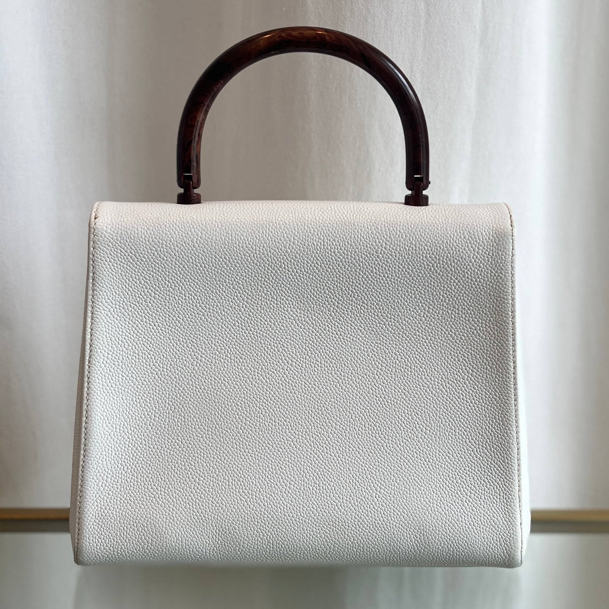 Chanel White Caviar Leather Satchel Bag - Rovelle Bags