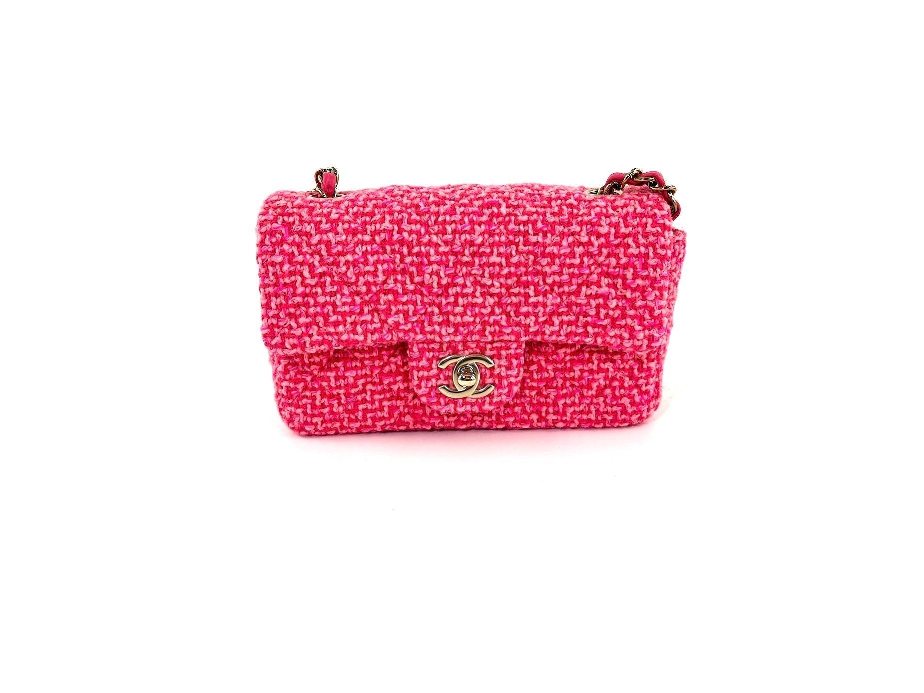 Chanel Wool Tweed 2022 Pink Rectangular Flap Bag - Rovelle Bags