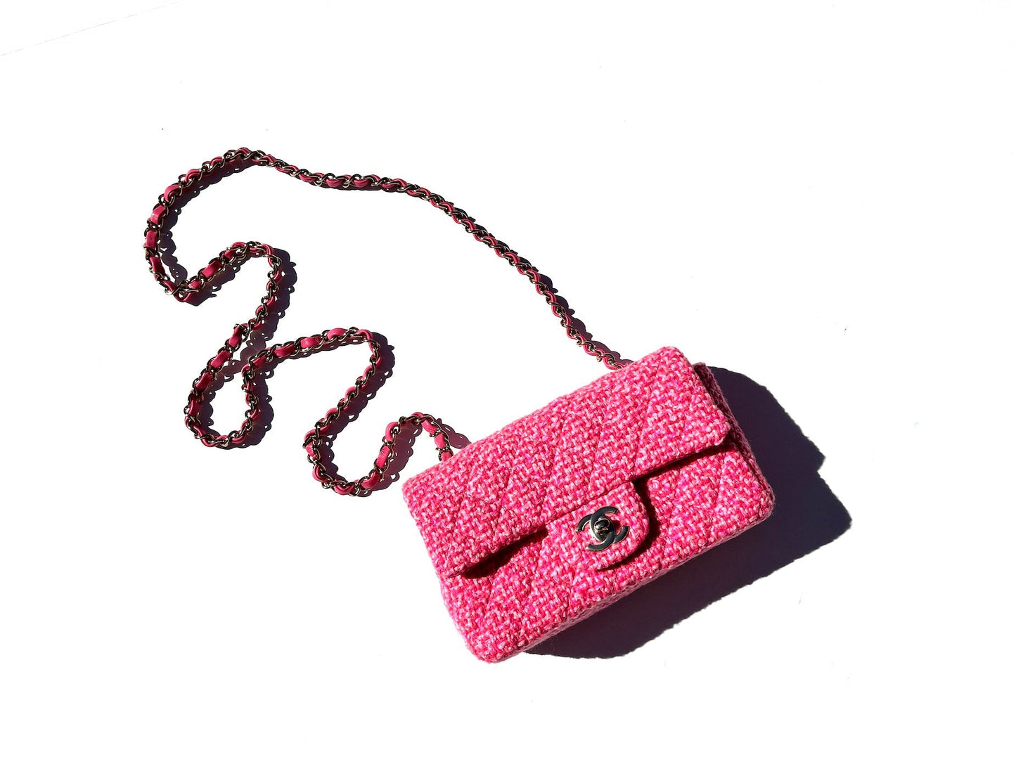 Chanel Wool Tweed 2022 Pink Rectangular Flap Bag - Rovelle Bags