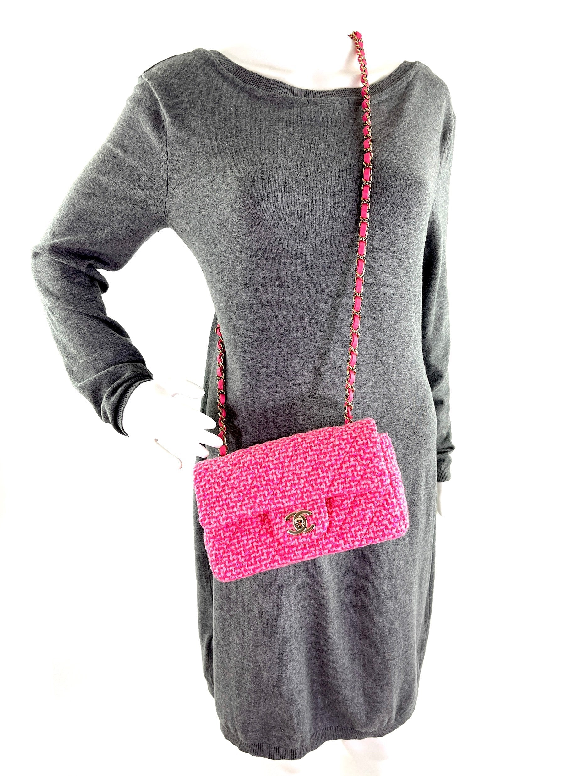 Chanel Wool Tweed 2022 Pink Rectangular Flap Bag - Rovelle Bags