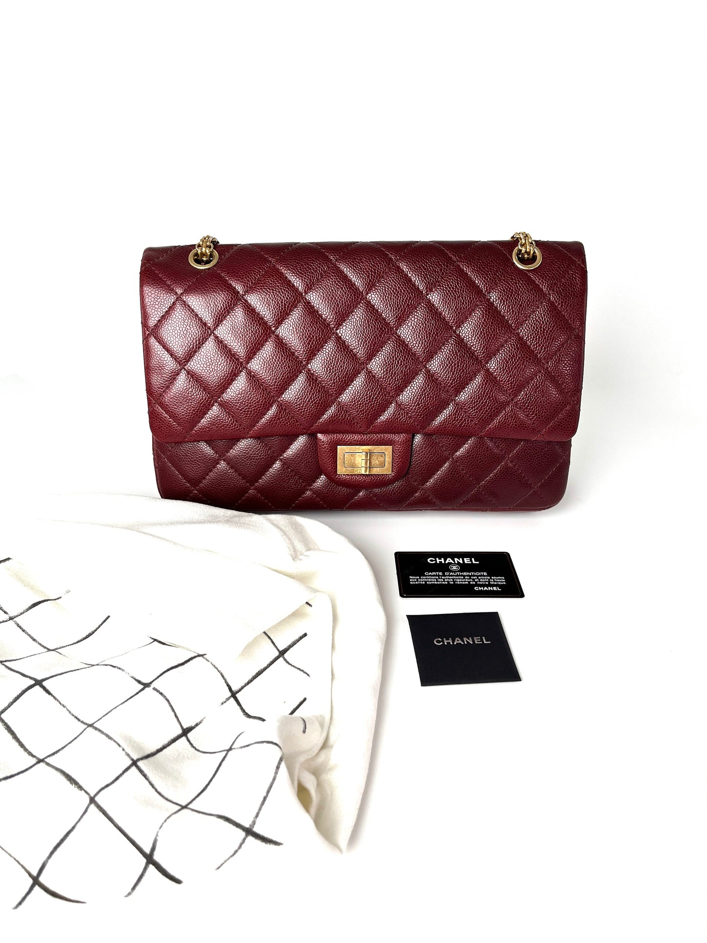 Chanel 2.55 Burgundy Caviar 227 Classic Shoulder Bag - Rovelle Bags