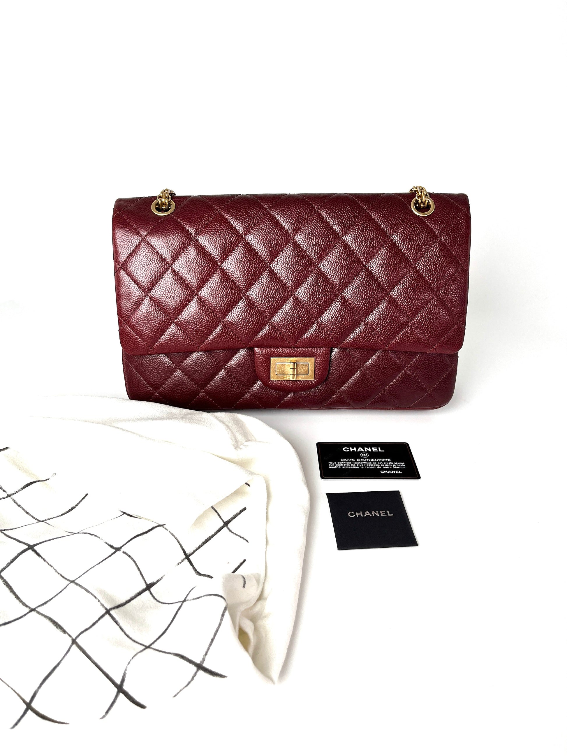Chanel 2.55 Burgundy Caviar 227 Classic Shoulder Bag - Rovelle Bags