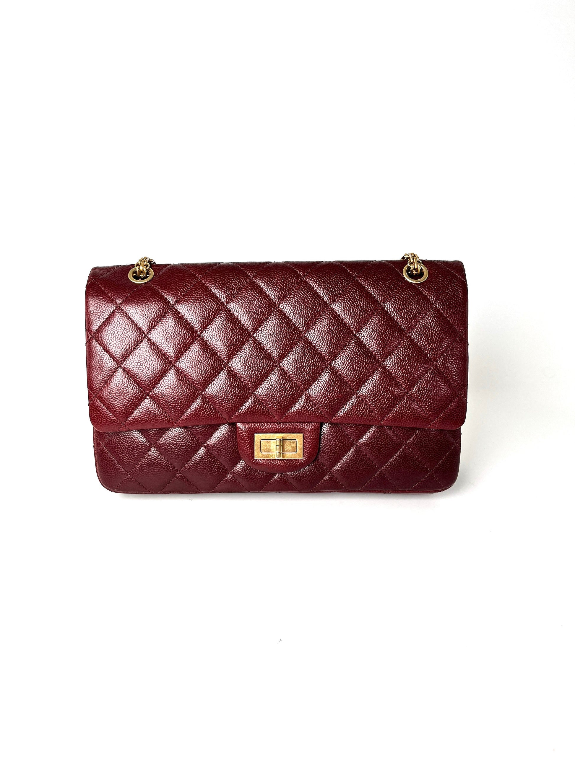 Chanel 2.55 Burgundy Caviar 227 Classic Shoulder Bag - Rovelle Bags