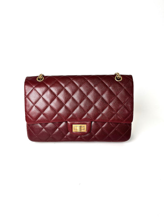 Chanel 2.55 Burgundy Caviar 227 Classic Shoulder Bag - Rovelle Bags