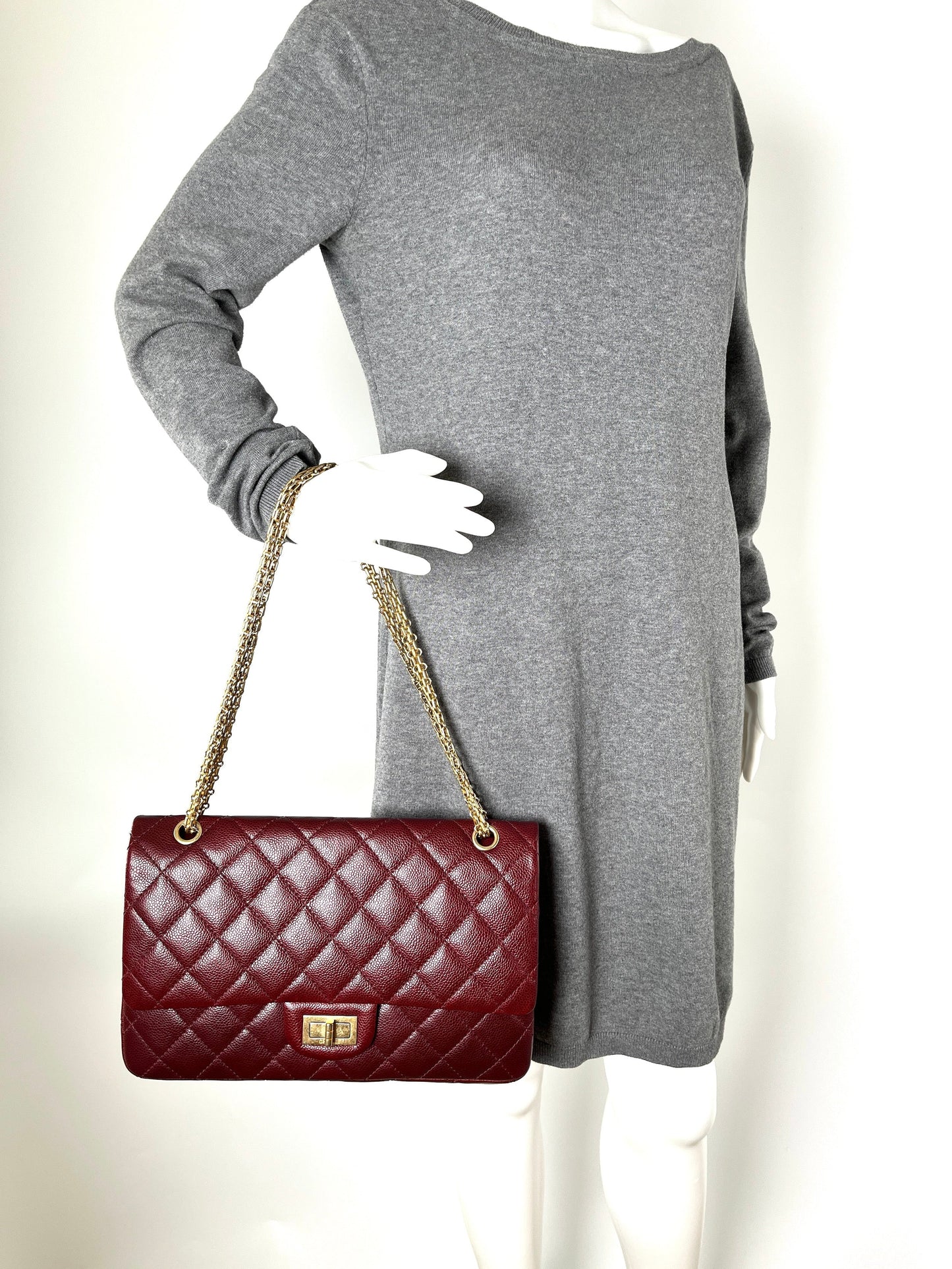 Chanel 2.55 Burgundy Caviar 227 Classic Shoulder Bag - Rovelle Bags