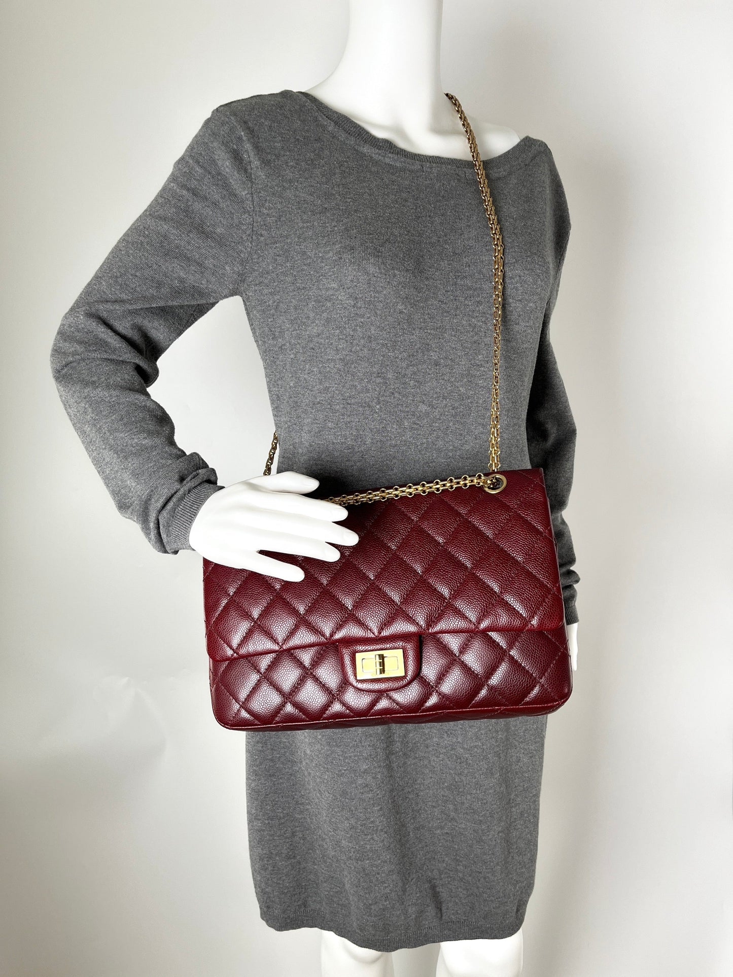 Chanel 2.55 Burgundy Caviar 227 Classic Shoulder Bag - Rovelle Bags