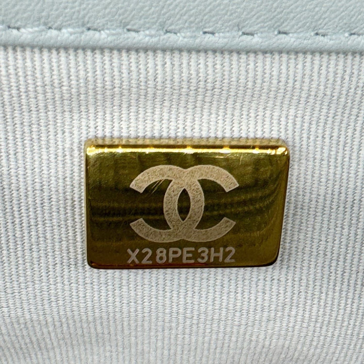 CHANEL 19 Flap Medium Quilted Corduroy Shoulder Bag Light Blue