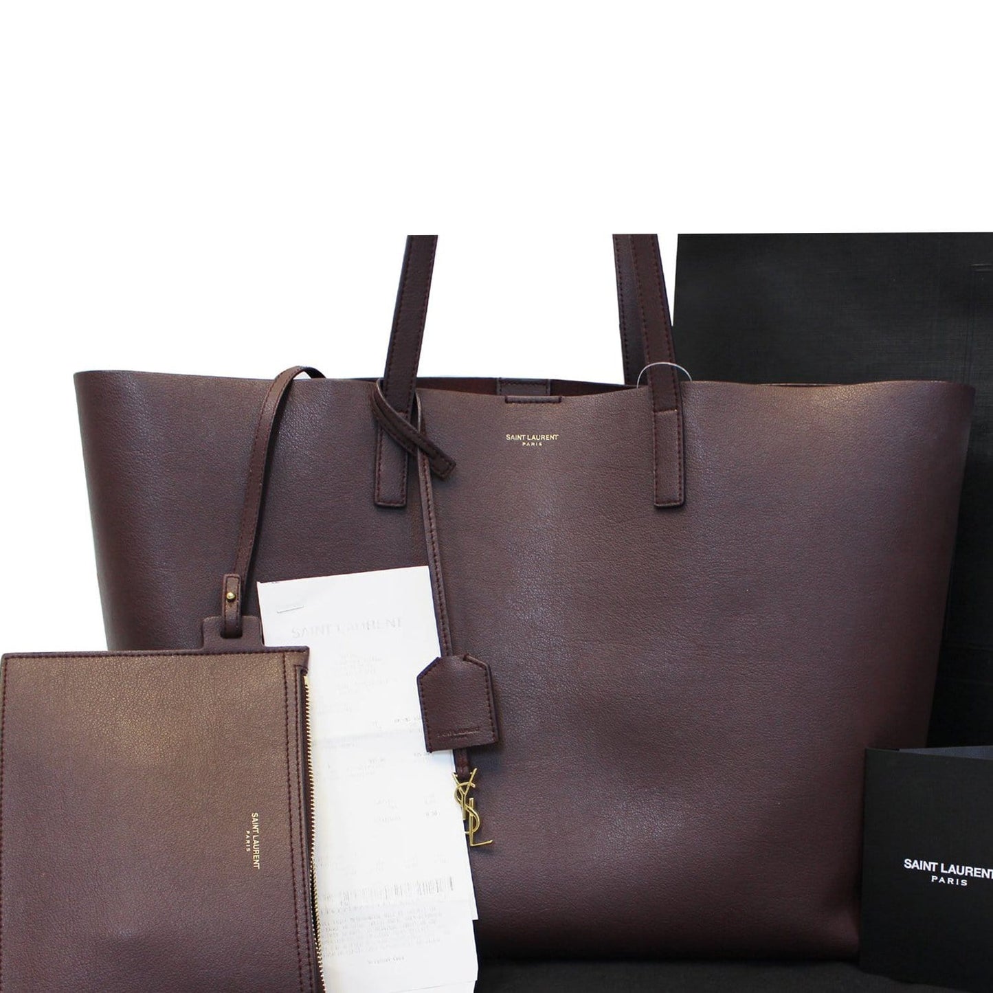 Yves Saint Laurent Black Leather East West Shopping Tote Bag