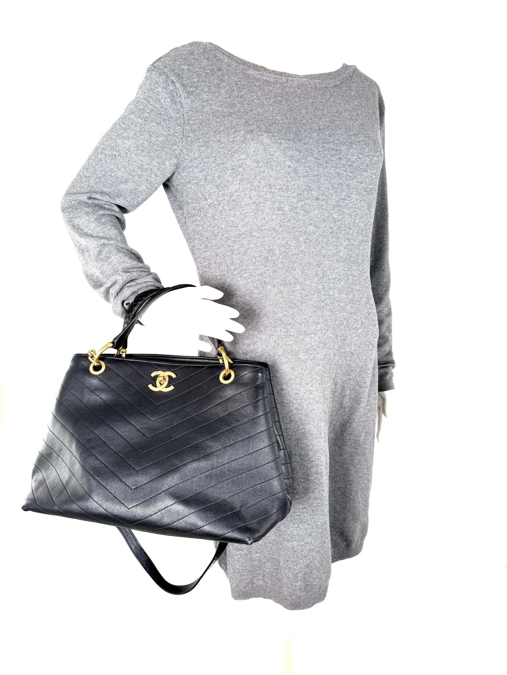 Chanel Large Chevron Stitched Chic Shopping Tote Bag - Rovelle Bags