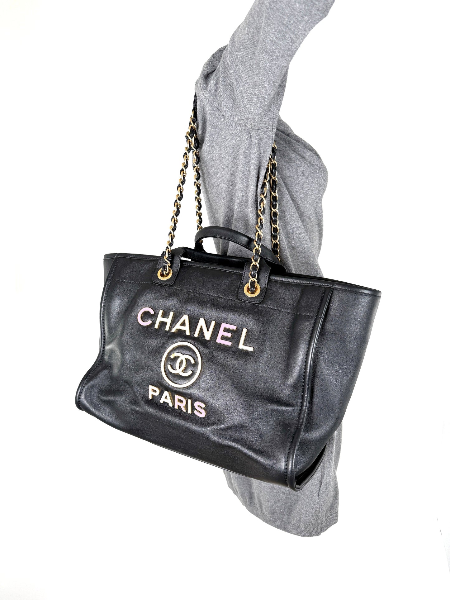 Chanel Deauville Medium Calfskin Black Multicolor Tote Bag - Rovelle Bags