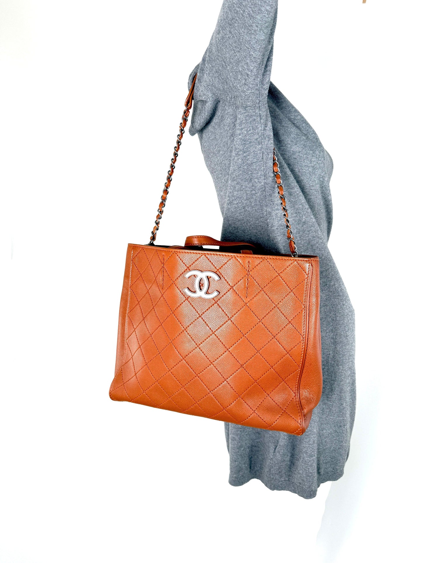 Chanel Covered CC Quilted Caviar Brown Tote Bag - Rovelle Bags