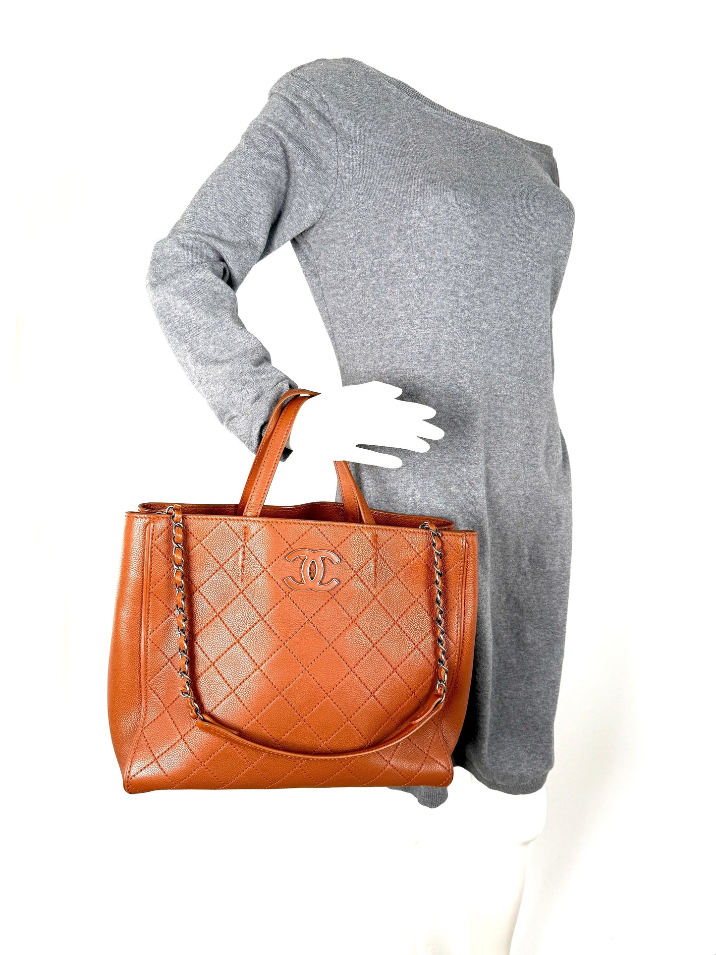 Chanel Covered CC Quilted Caviar Brown Tote Bag - Rovelle Bags
