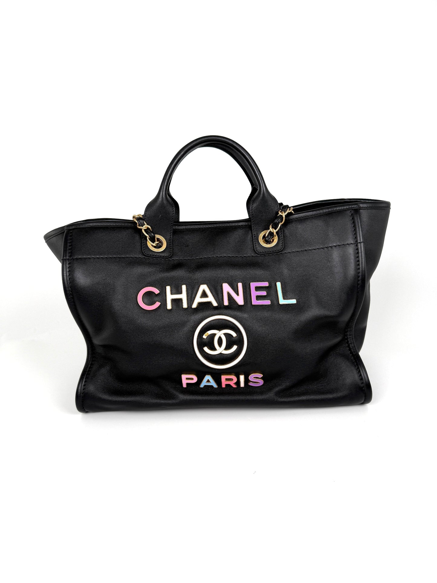 Chanel Deauville Medium Calfskin Black Multicolor Tote Bag - Rovelle Bags