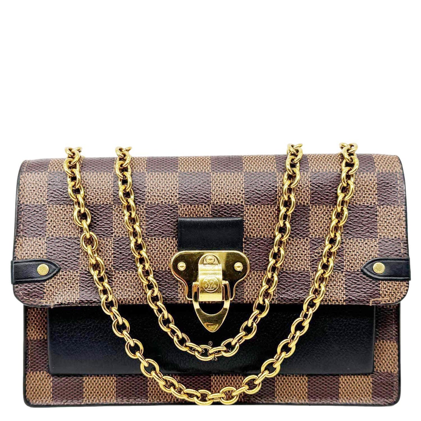 LOUIS VUITTON Vavin PM Damier Ebene Chain Crossbody Bag Black
