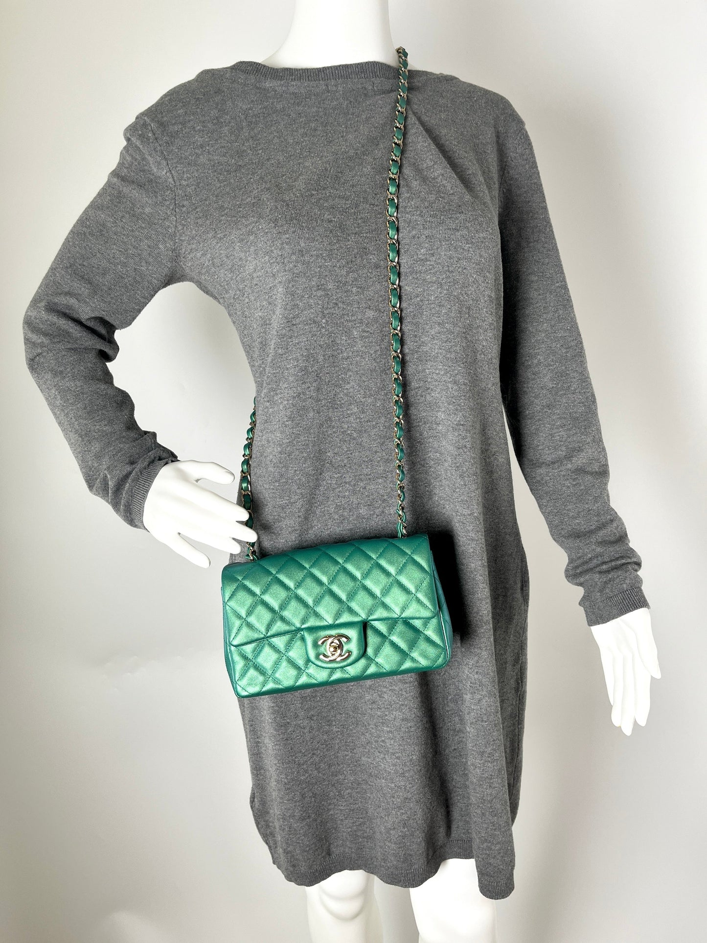 Chanel Iridescent Green 2022 Rectangular Mini Flap Bag - Rovelle Bags