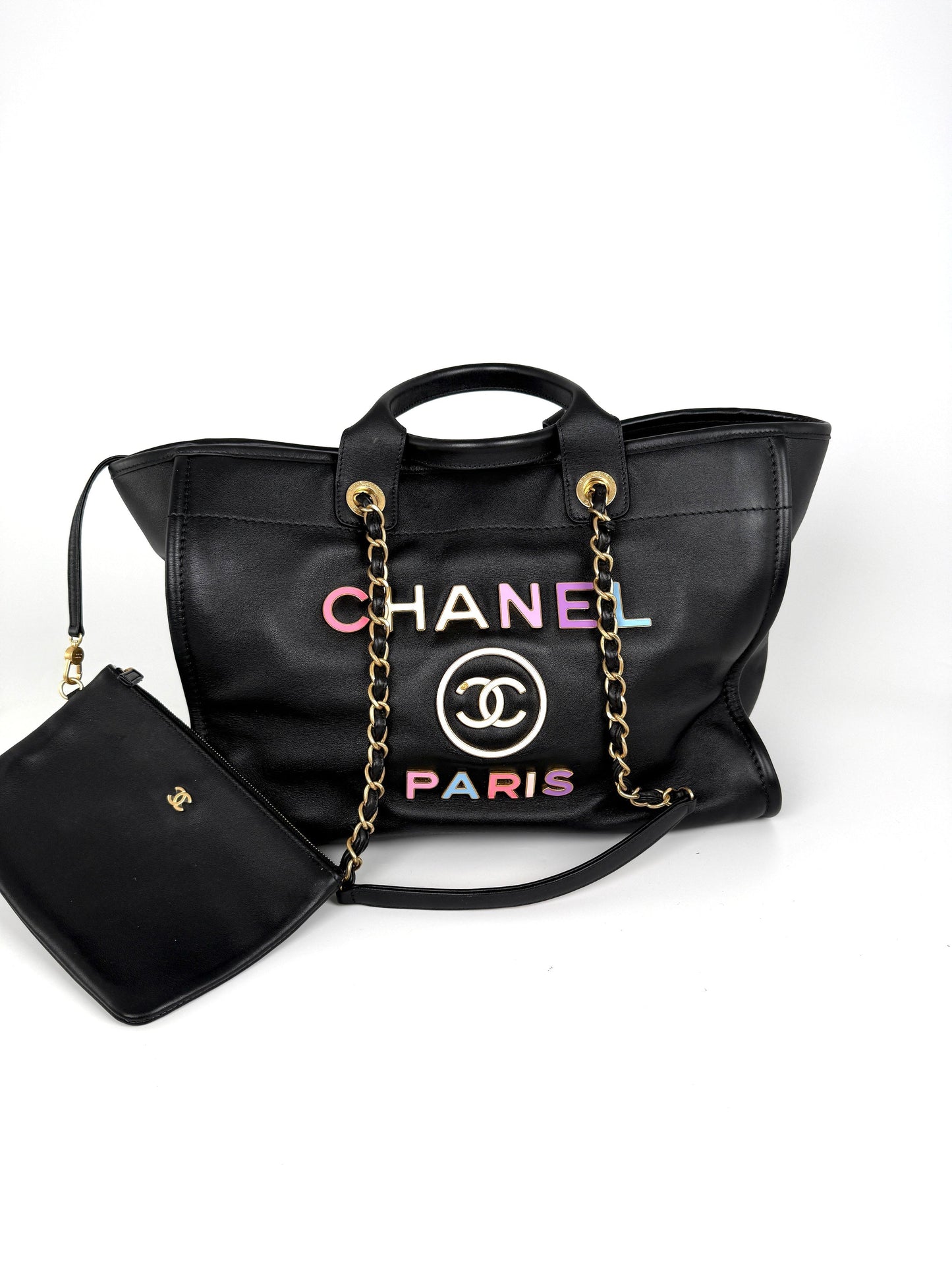 Chanel Deauville Medium Calfskin Black Multicolor Tote Bag - Rovelle Bags