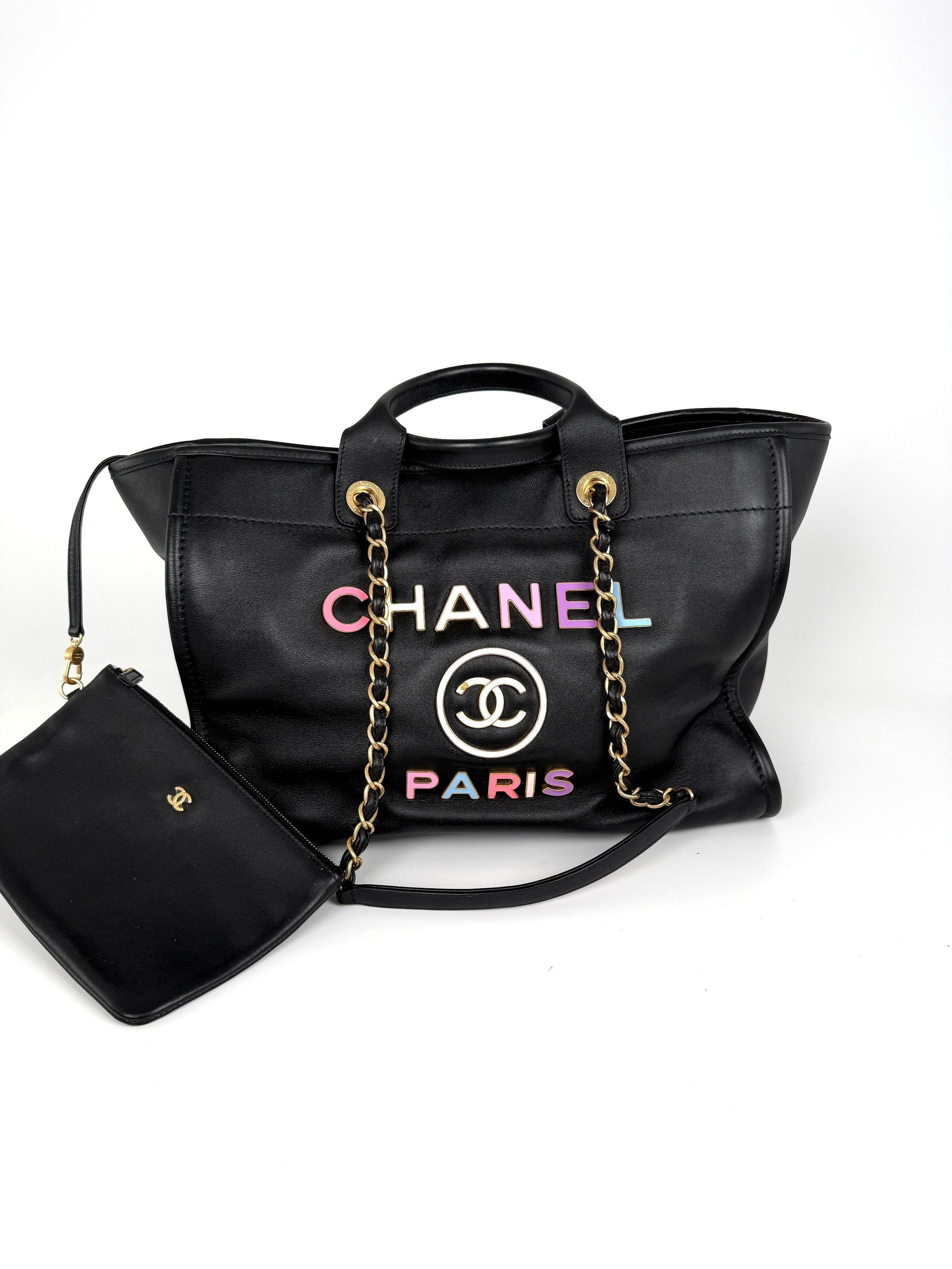 Chanel Deauville Medium Calfskin Black Multicolor Tote Bag - Rovelle Bags