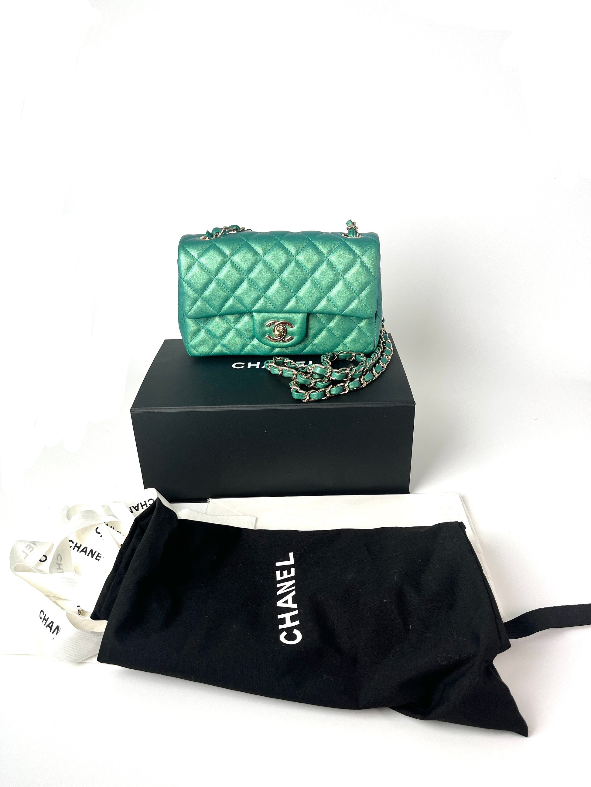 Chanel Iridescent Green 2022 Rectangular Mini Flap Bag - Rovelle Bags