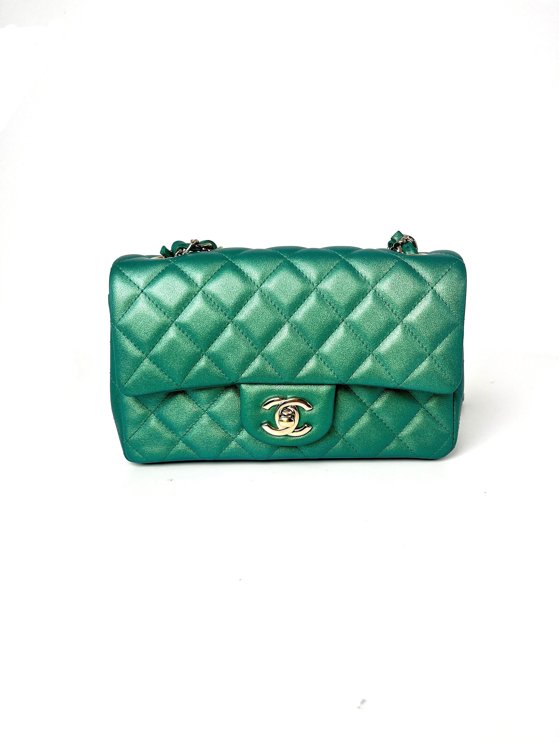 Chanel Iridescent Green 2022 Rectangular Mini Flap Bag - Rovelle Bags