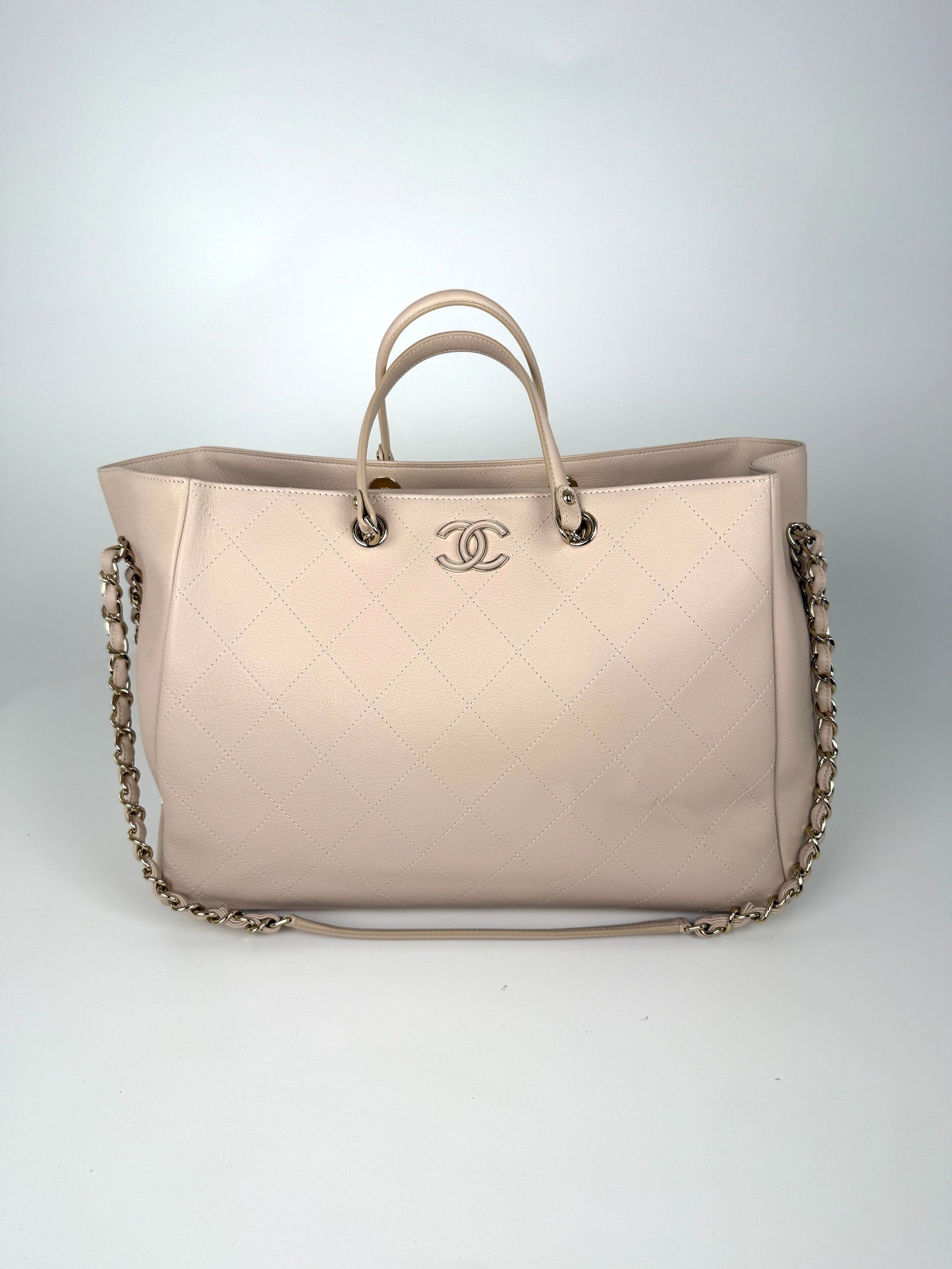 Chanel Bullskin Stitched Cream Shopping Tote Tote Bag - Rovelle Bags