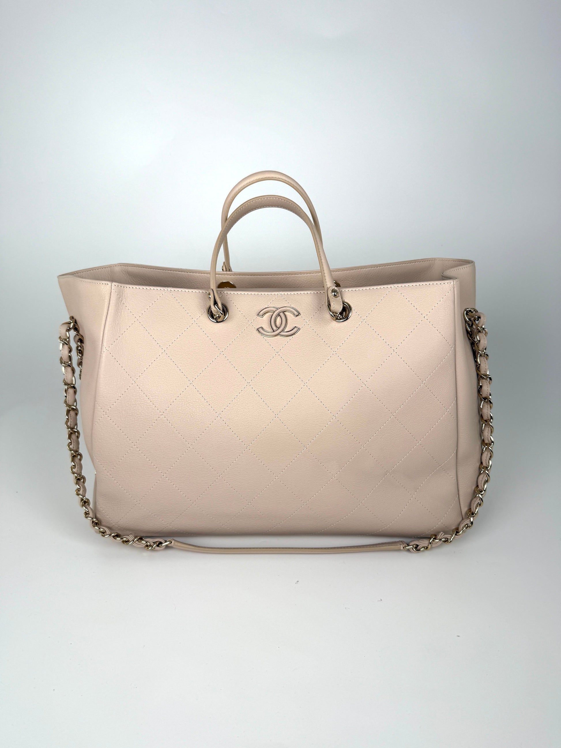 Chanel Bullskin Stitched Cream Shopping Tote Tote Bag - Rovelle Bags