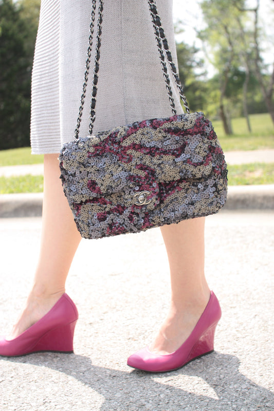 Chanel 2013 Sequin Embellished Metallic Pink Flap Bag - Rovelle Bags