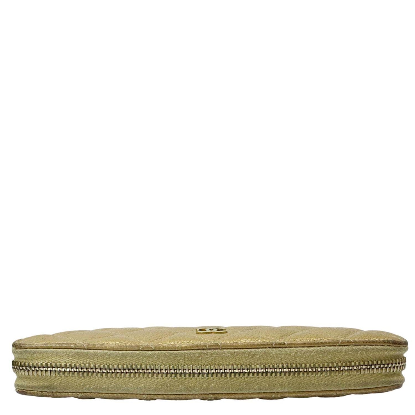 CHANEL CC Quilted Leather Zip Around Wallet Metallic Gold