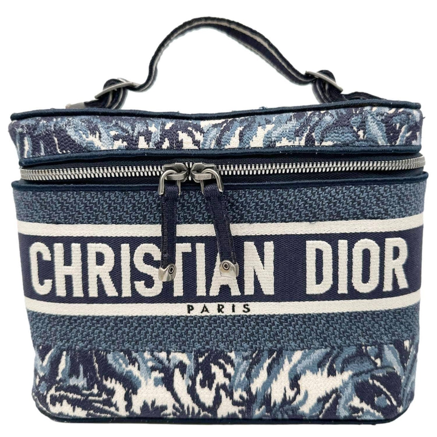CHRISTIAN DIOR Travel Oblique Embroidery Canvas Vanity Case Blue