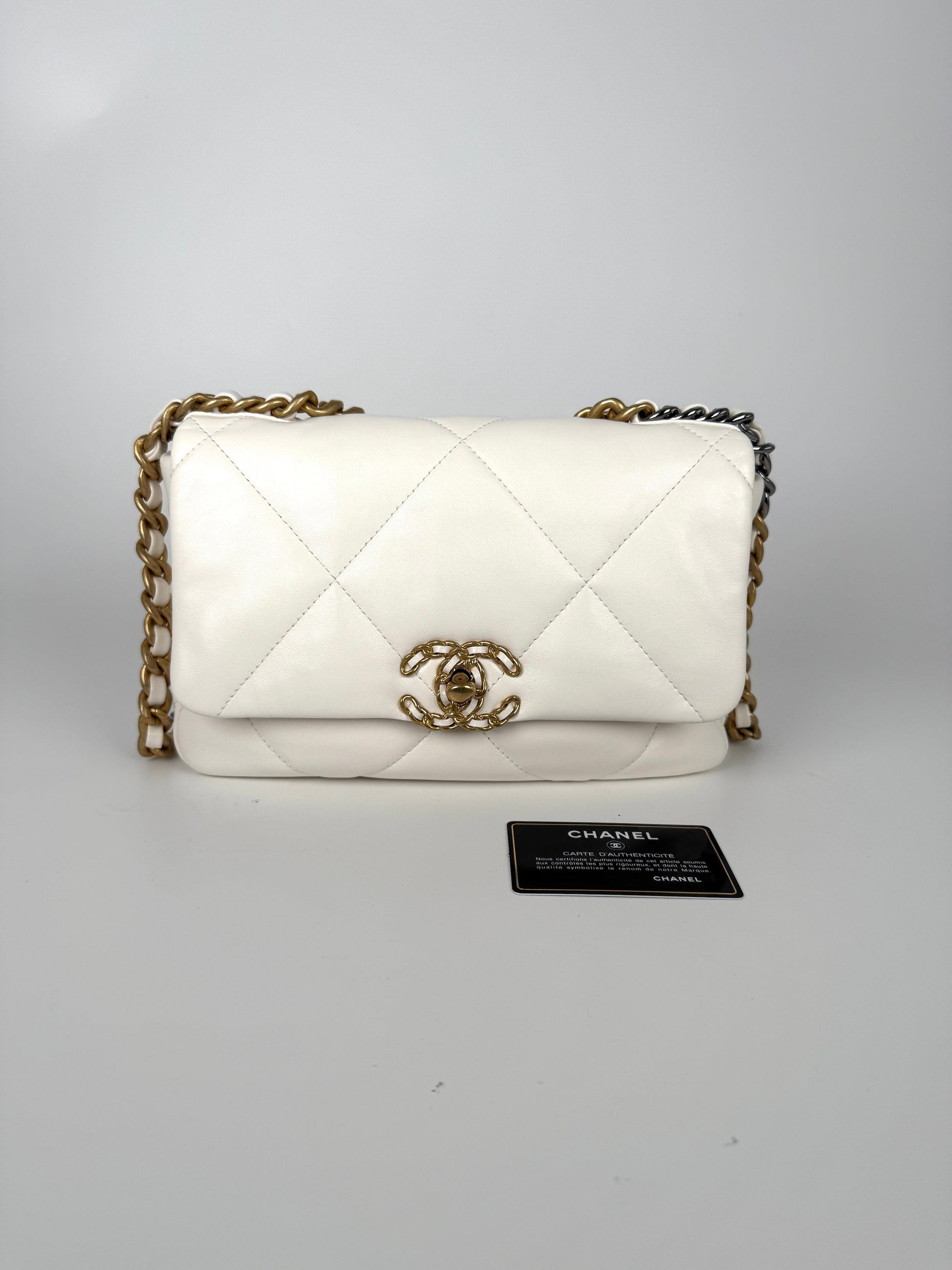 Chanel 19 2021 Medium White Lambskin Flap Bag - Rovelle Bags