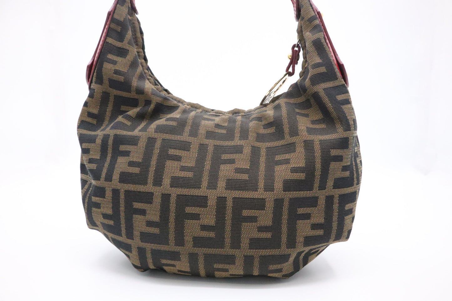 Fendi Shoulder Bag in Zucca Canvas and Red Leather