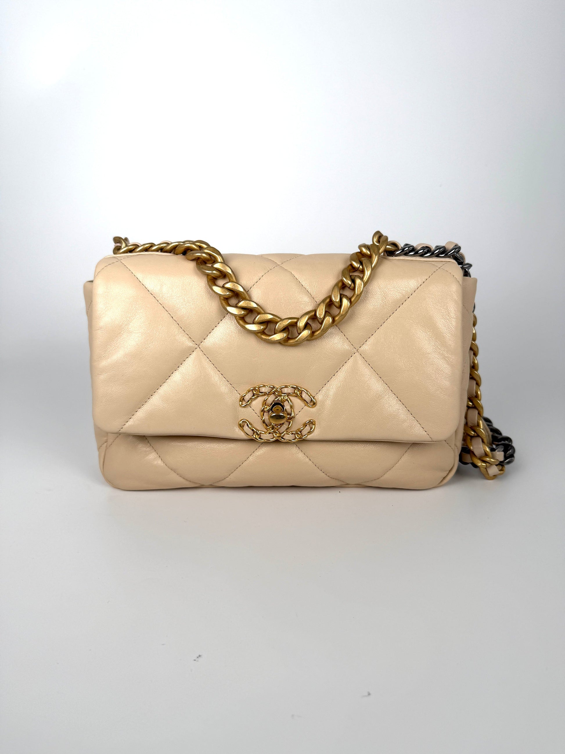 Chanel 19 2020 Medium Beige Goatskin Flap Bag - Rovelle Bags