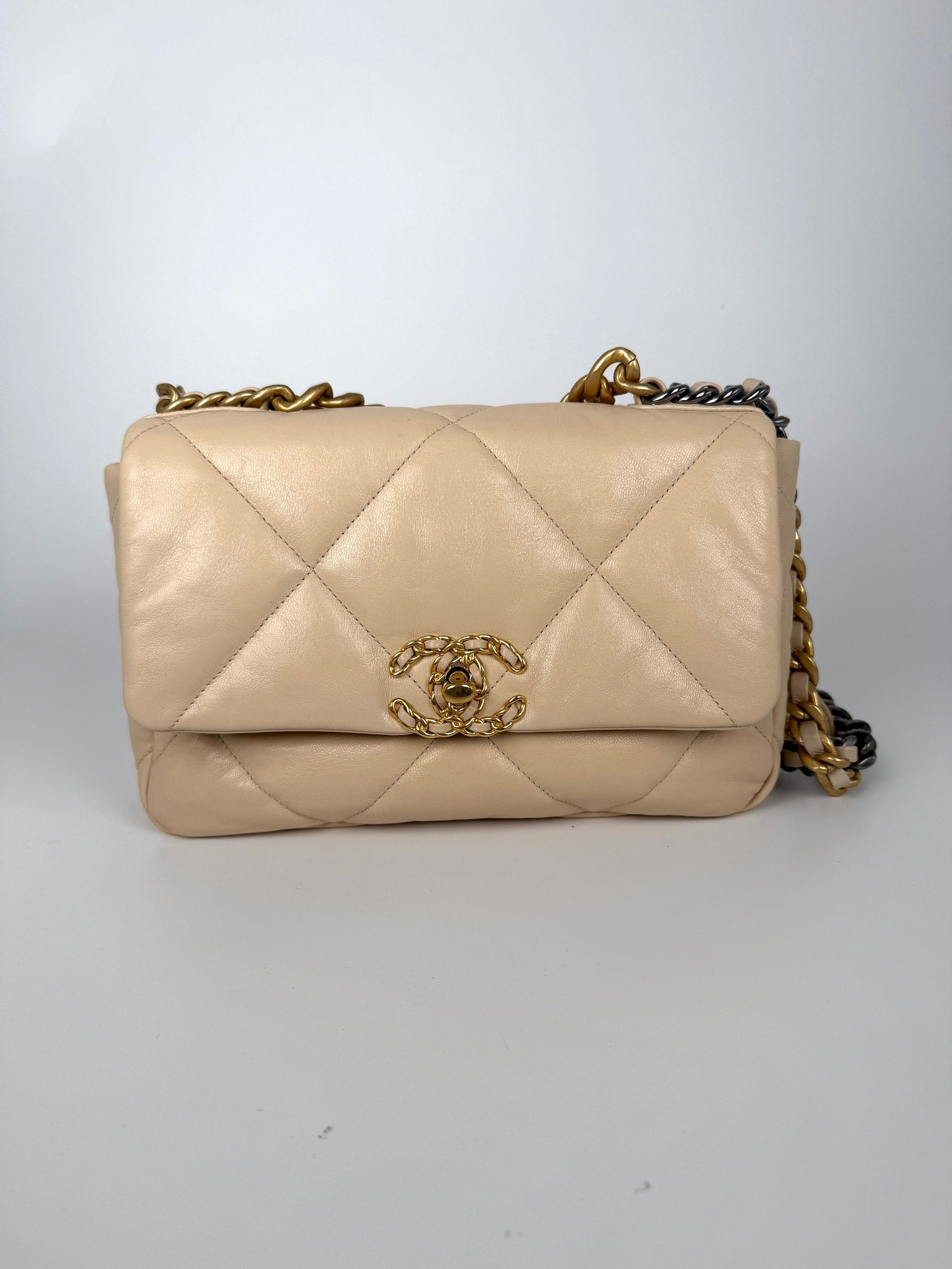 Chanel 19 2020 Medium Beige Goatskin Flap Bag - Rovelle Bags