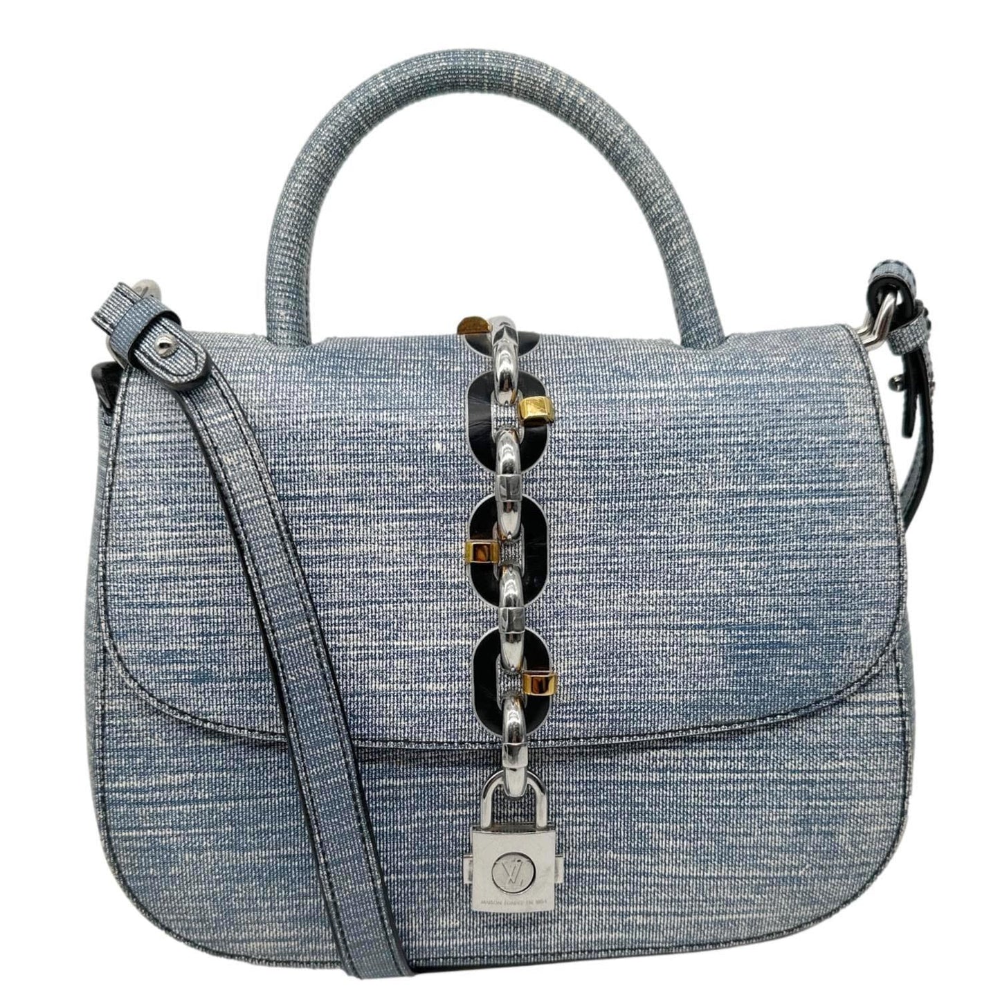 LOUIS VUITTON Chain It PM Leather Crossbody Bag Blue