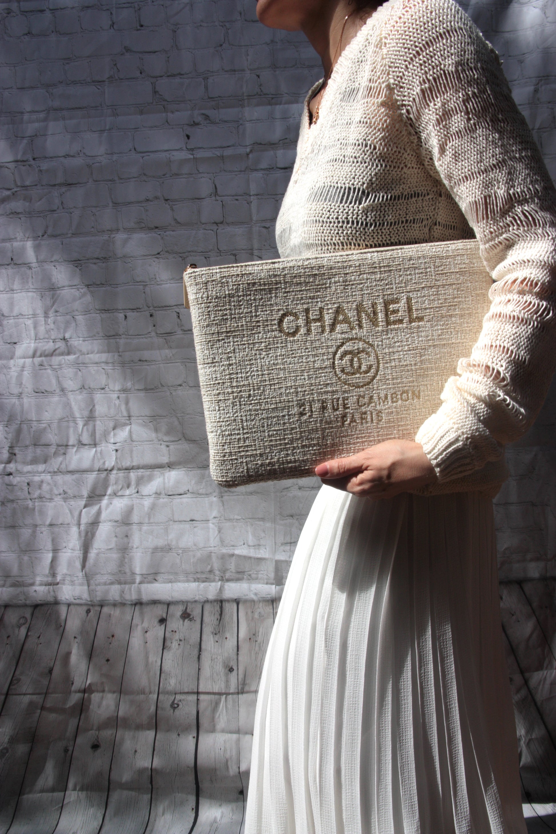 Chanel Large Deauville O-Case Woven Clutch Clutch Bag - Rovelle Bags