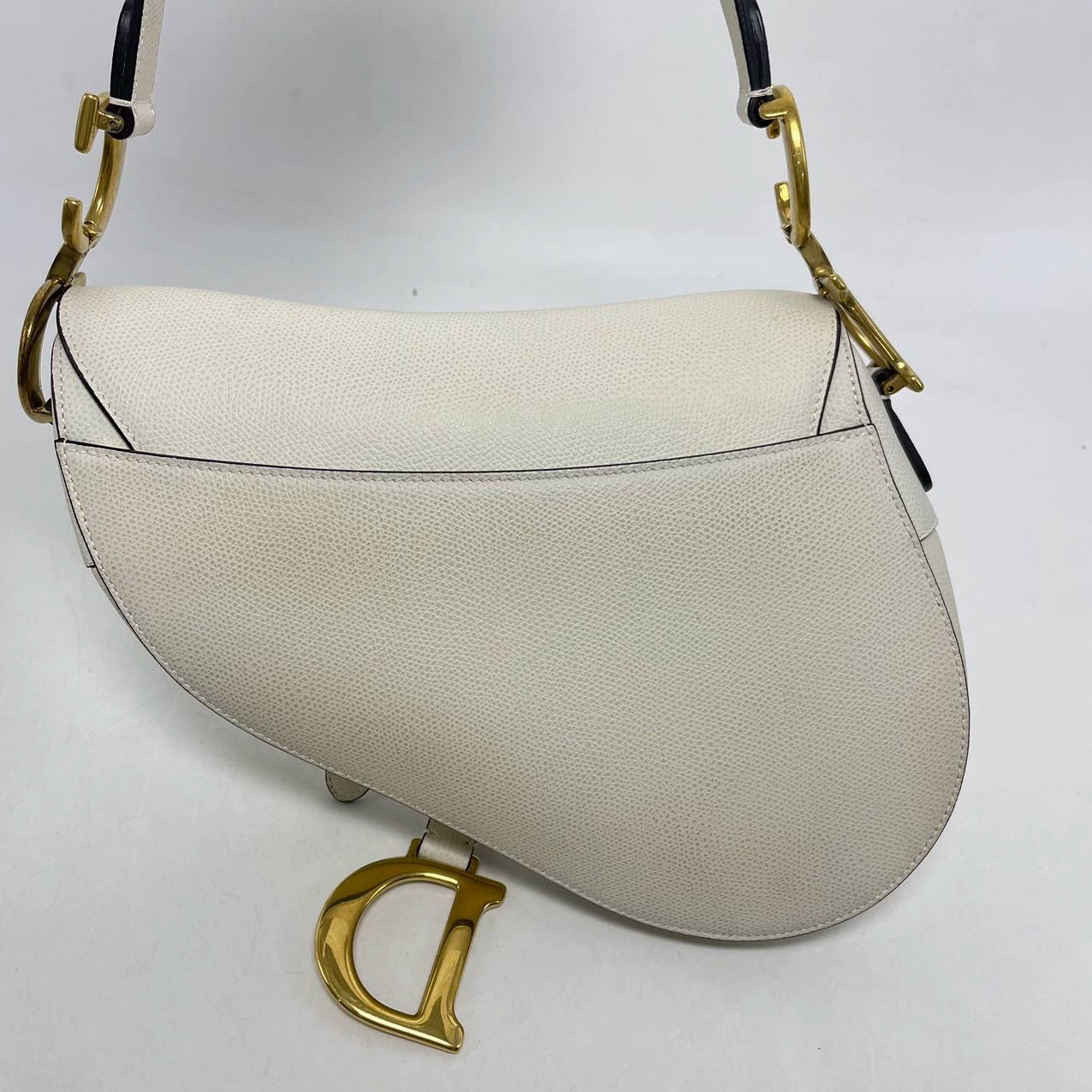 Dior Saddle White Medium Grained Leather Handbag