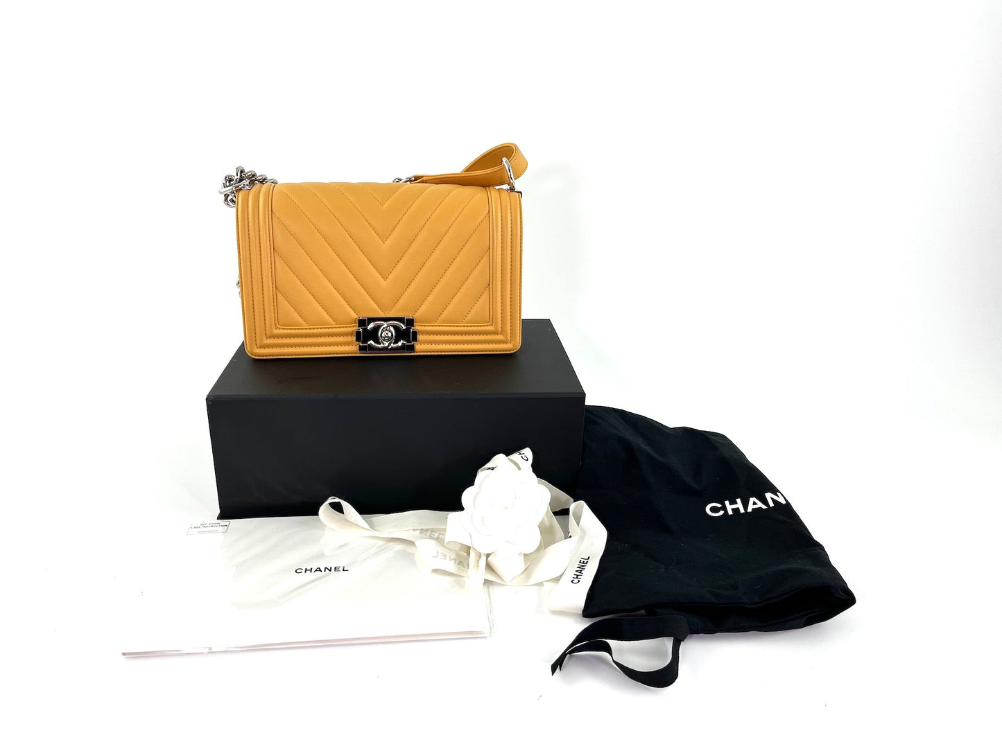 Chanel Boy Old Medium Yellow Chevron Handbag - Rovelle Bags