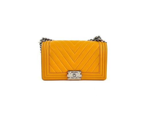 Chanel Boy Old Medium Yellow Chevron Handbag - Rovelle Bags
