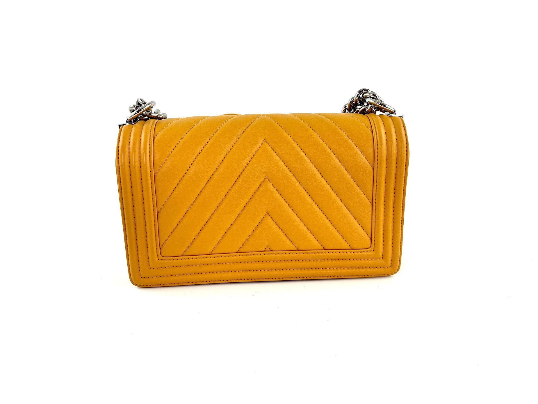 Chanel Boy Old Medium Yellow Chevron Handbag - Rovelle Bags